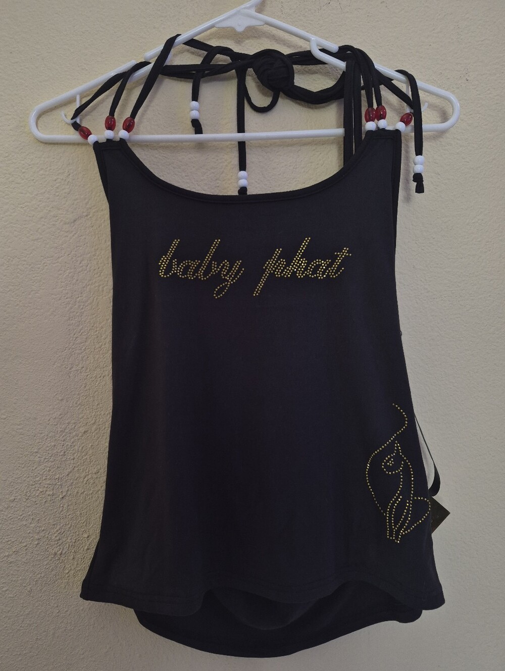 Black 'baby phat' Embellished Tank with Bead Straps